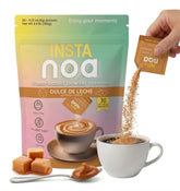 NOA front packaging showing dulce de leche sachets for easy flavoring