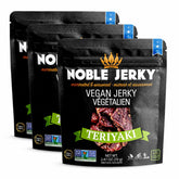 Noble Jerky front packaging showing teriyaki bags and branding benefits