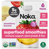 NOKA front packaging showing strawberry banana pouches and portability benefits