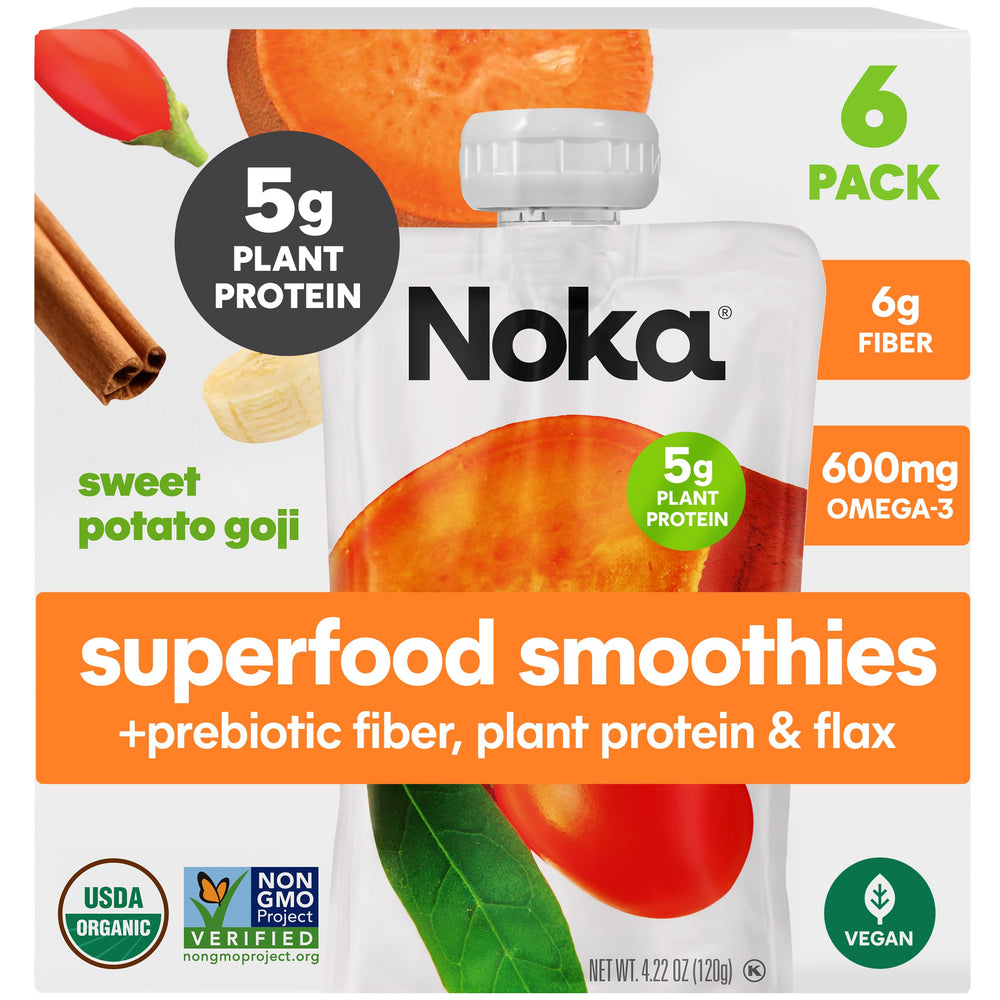 NOKA front packaging showing six pouches and organic badge for trusted convenience