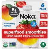 NOKA front packaging showing Strawberry Mango pouches and benefits