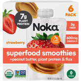 NOKA front packaging showing six Strawberry Peanut Butter pouches and convenience