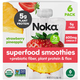 NOKA front packaging showing six Strawberry Pineapple pouches for grab-and-go convenience