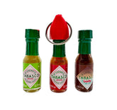 Nomad Enterprises front packaging showing three Tabasco minis and red keychain for travel convenience
