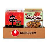 Nongshim front packaging showing both Shin Ramyun and Chapagetti for quick meal choices
