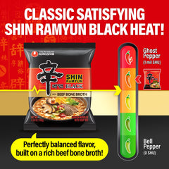 Nongshim Shin Ramyun Black rich broth being poured emphasizing deep beef flavor
