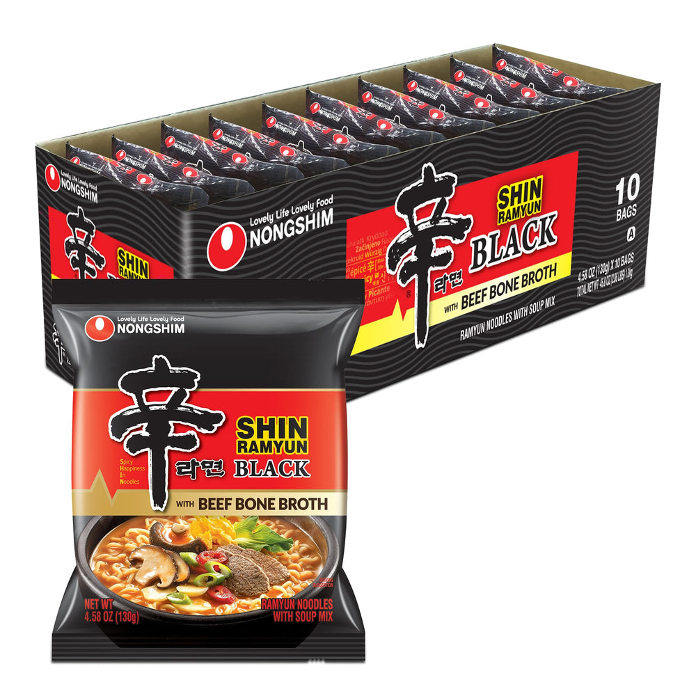 Nongshim Shin Ramyun Black front packaging showing bold branding and product benefit