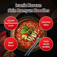 Nongshim Shin Ramyun close-up of chewy noodle texture for satisfying bite