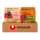Nongshim Shin Toomba and Kimchi variety pack front view showing packaging and bold flavors