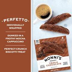 Nonni's biscotti edge dipped in milk chocolate highlighting a creamy coating