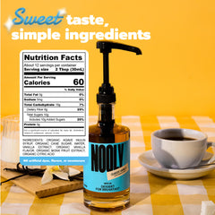 NOOLY syrup pouring into cup with smooth stream, shows easy mixing benefit
