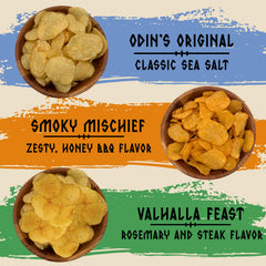 Norse Roots Rosemary Steak chips on a charcuterie board pairing with meats