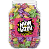 Now and Later jar front packaging showing label and resealable lid for convenience