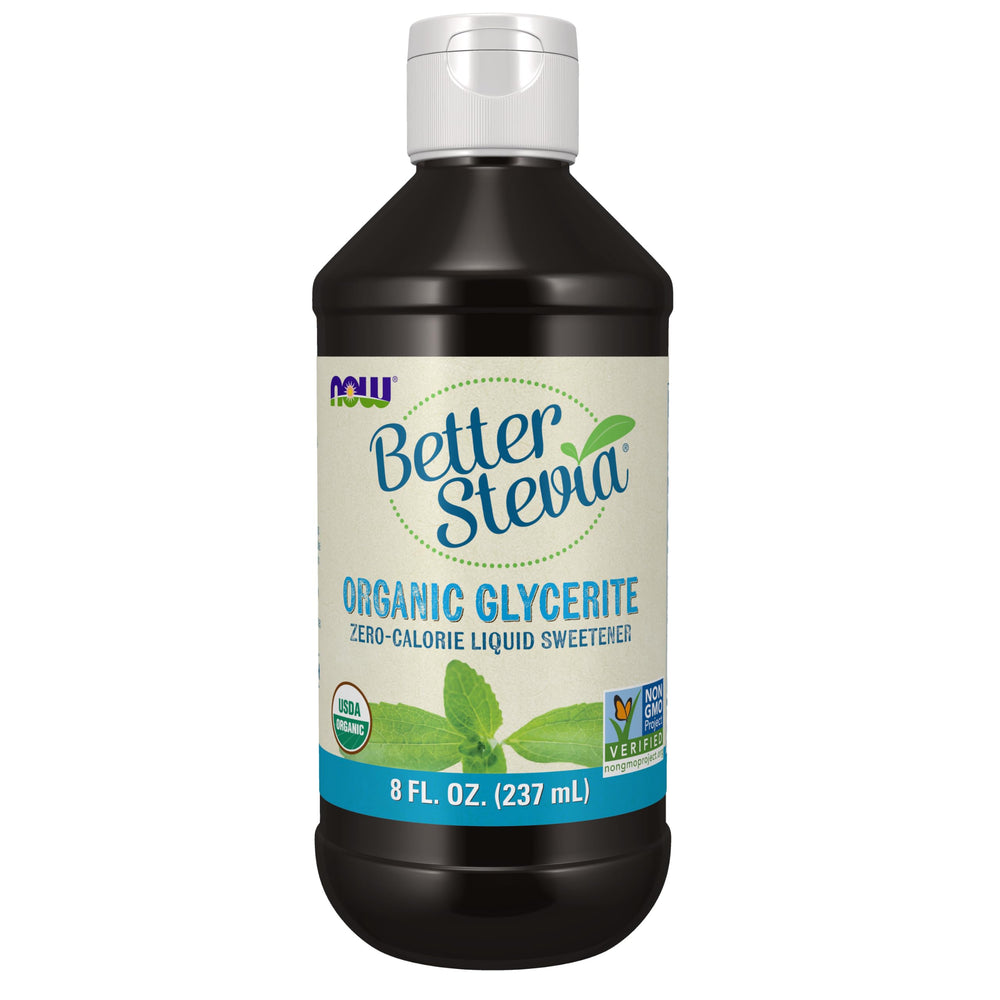 NOW Foods BetterStevia front bottle showing label and size, easy sugar-free choice