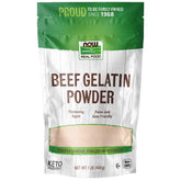 NOW Foods beef gelatin front packaging showing product and label benefits