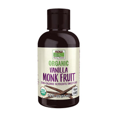 NOW Foods front packaging showing 1.8 oz bottle and organic claims, clear benefit