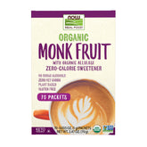 NOW Foods front packaging showing 70 monk fruit packets and product branding benefit convenience