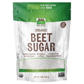 NOW Foods front package showing organic beet sugar and certification benefits