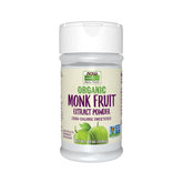NOW Foods front packaging showing organic monk fruit extract and scoop for convenient sweetening