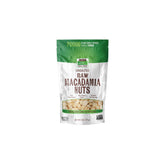 NOW Foods front packaging showing 8-ounce unsalted macadamias and certifications for clear choice