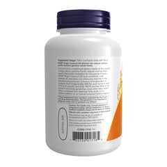NOW Foods open bottle overhead showing many softgels and convenient daily dosing