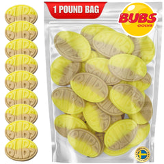 Nrdiq Candy front packaging of Bubs Banana Ovals showing bag and branding benefit freshness