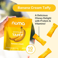 Numa unwrapped chew close-up highlighting creamy banana texture