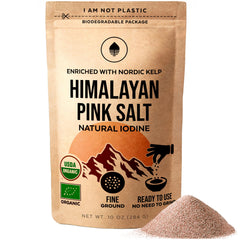 Numami front packaging showing fine Himalayan kelp salt and eco-friendly design benefits