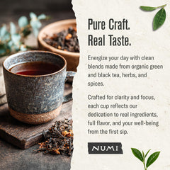 Numi Emperor's Pu-erh brewed cup displaying deep malty color and a smooth finish