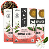 Numi front box showing organic jasmine green tea — clear ingredient transparency