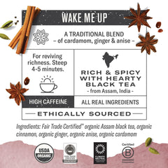 Numi golden chai tea bag close-up showing biodegradable manila hemp material