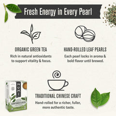 Numi rolled tea pearls detail highlighting concentrated flavor and aroma preservation