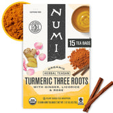 Numi front packaging showing tea box and certifications for sustainable sourcing