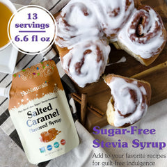 NuNaturals syrup pouring into coffee for quick sugar-free caramel flavor