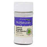 NuNaturals front packaging showing 1 oz jar and organic label, highlights zero-calorie benefit