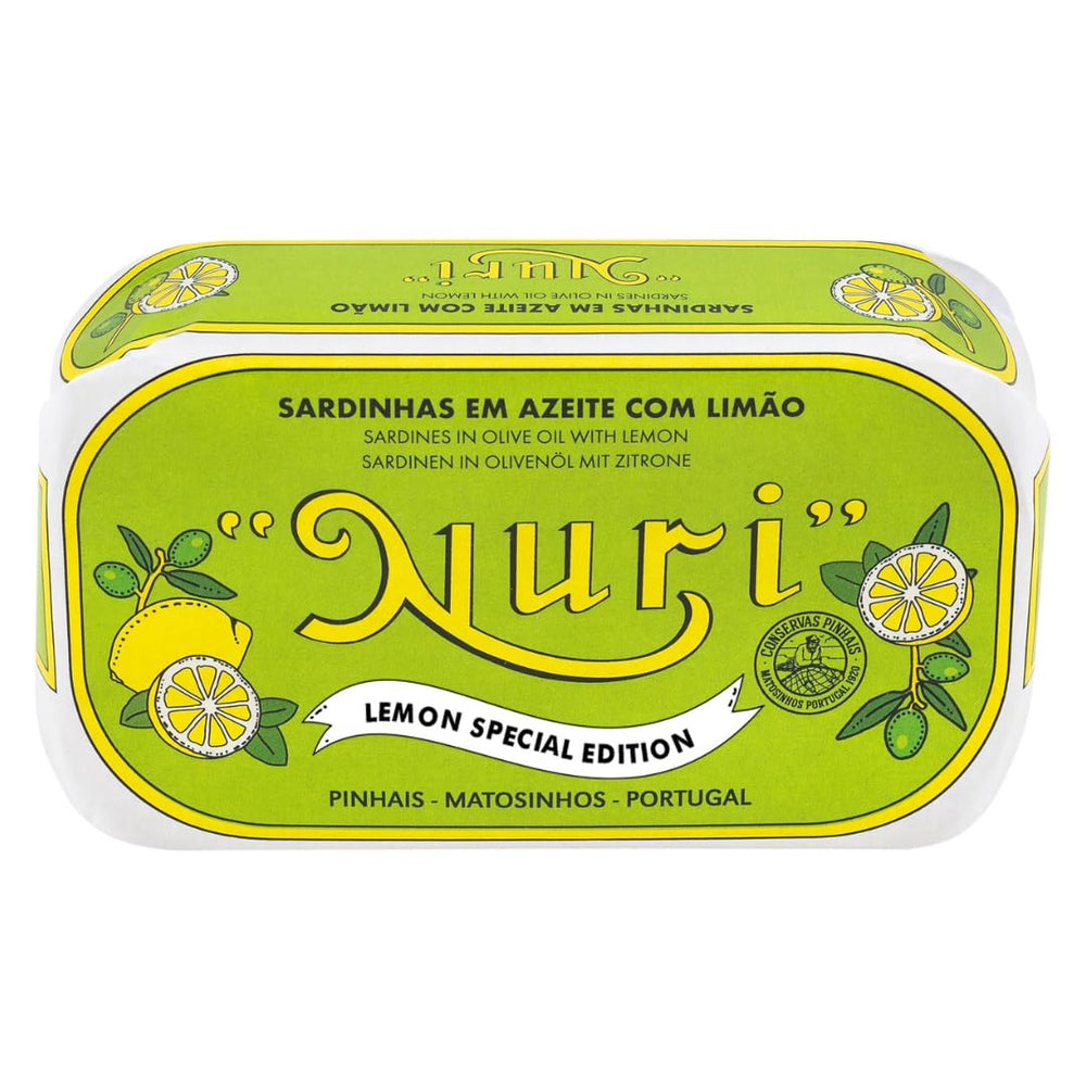 Nuri front tin and packaging showing vintage wrap and gourmet presentation