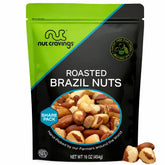 Nut Cravings front packaging showing whole roasted unsalted Brazil nuts and freshness
