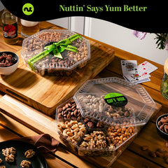 Nut Cravings clear hexagon tray top view with seven separate nut compartments