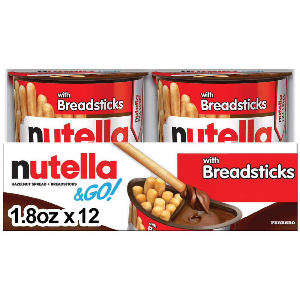 Nutella front packaging of Nutella & Go! showing 12-count convenience
