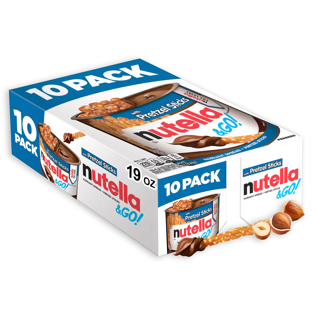 Nutella front packaging showing ten snack cups and convenience