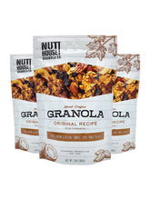 NutHouse! Granola front packaging showing 12 oz bag and maple nut appeal for convenience
