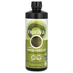 Nutiva bottle front view showing label and organic certification, promotes freshness