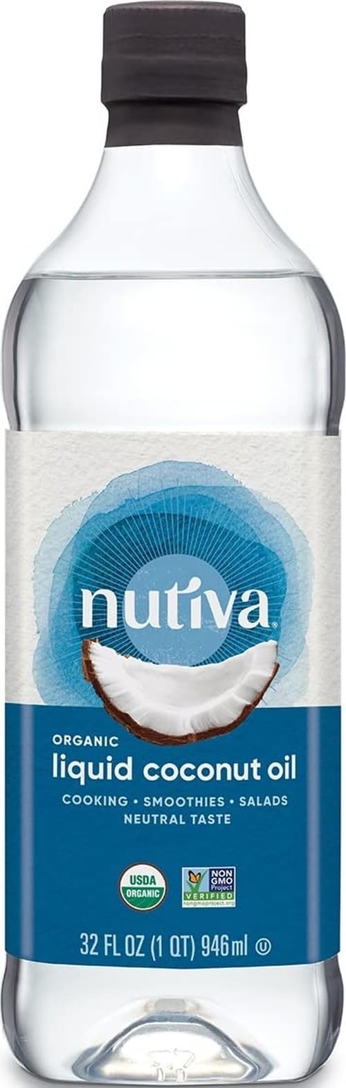 Nutiva front bottle view showing label and size, clear product information