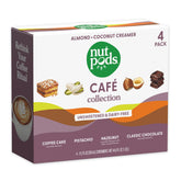 nutpods front packaging showing four unsweetened creamers, highlights variety and pantry convenience