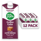 nutpods front packaging showing 12-pack and coffee cake label for pantry convenience