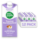 nutpods front packaging showing toasted marshmallow flavor and unsweetened benefit