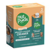 nutpods front packaging showing toffee nut flavor and three-pack convenience