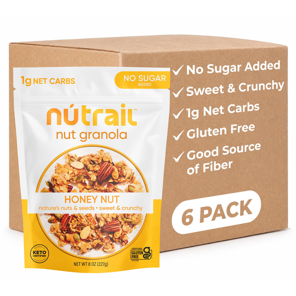 NuTrail front packaging showing Honey Nut granola and keto benefits
