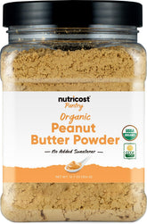Nutricost front label showing organic peanut flour and benefits