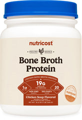 Nutricost front packaging showing chicken broth powder and serving suggestion benefit
